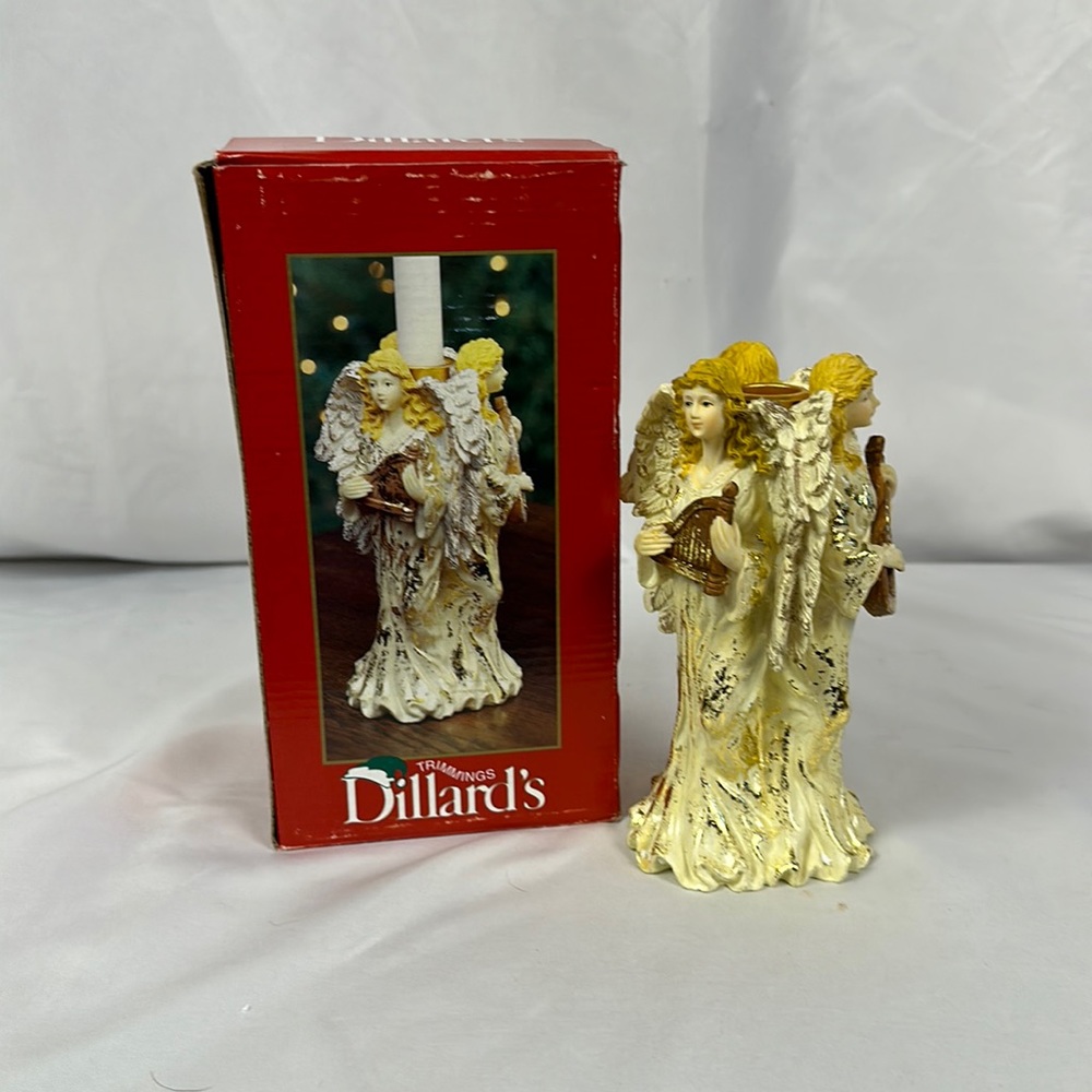 Vintage Dillards Christmas Candle Holder Three Angel Pillar